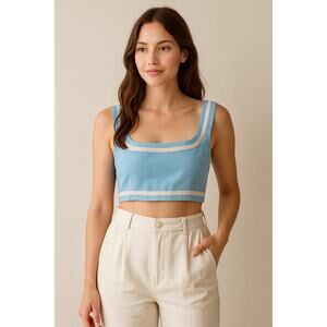 Avec Les Filles Blue Fitted Crop Tank Top NWOT Size XL